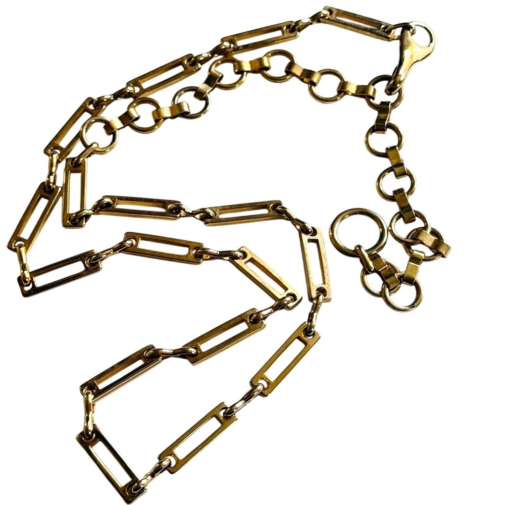 VTG Bar paper clip chain link gold tone metal belt necklace 1970s 38"